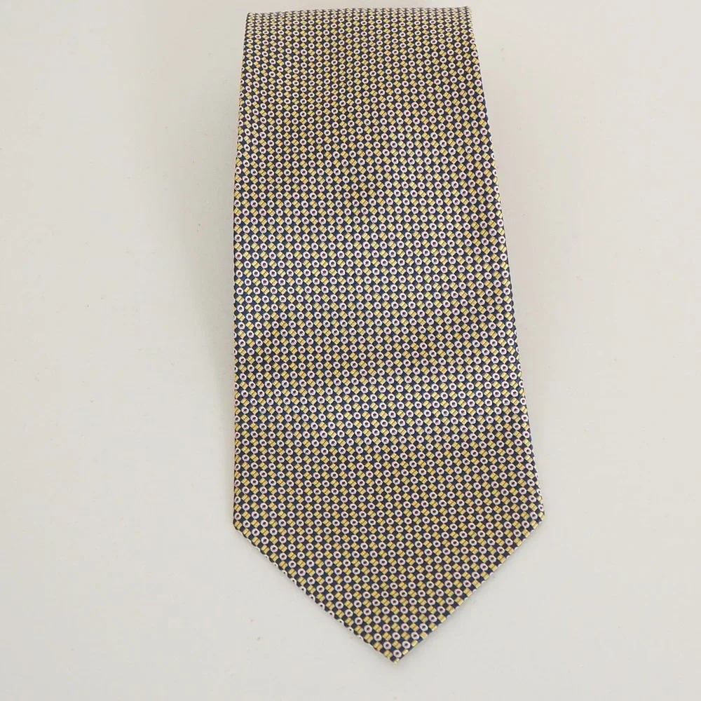 Ralph Lauren Men's Lauren Silk Tie Geometric Pattern Navy Yellow‎ Red
